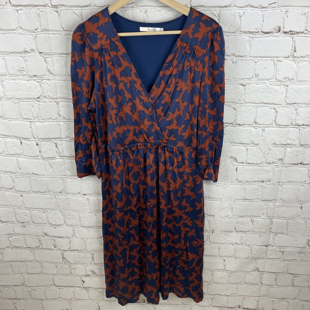 Boden Grace Dress Maple Leaf 3/4 Sleeve Midi Dress Size 12R